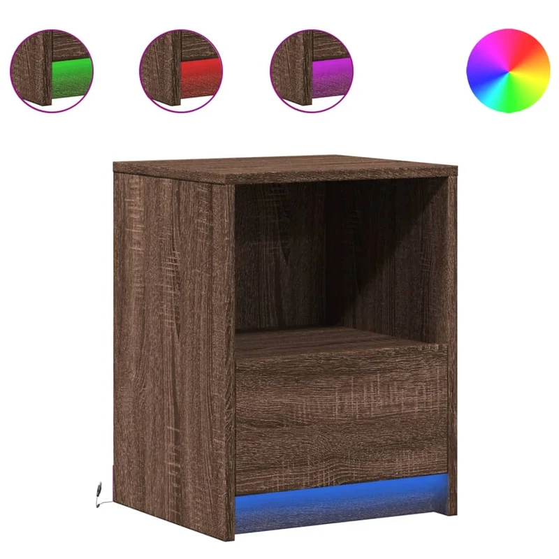 Table de chevet avec tiroir et LED 38 x 34 x 50 cm en bois ingénierie marron DEC032797