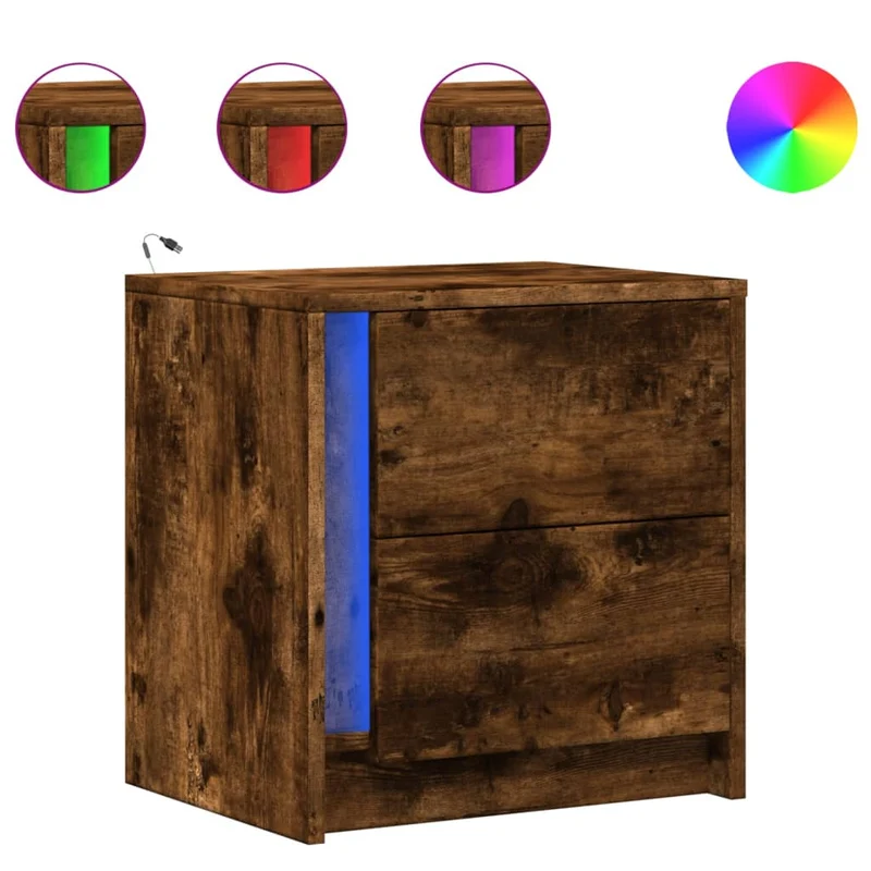 Table de chevet avec tiroir et LED 43 x 34 x 45 cm en bois d'ingénierie marron DEC032792