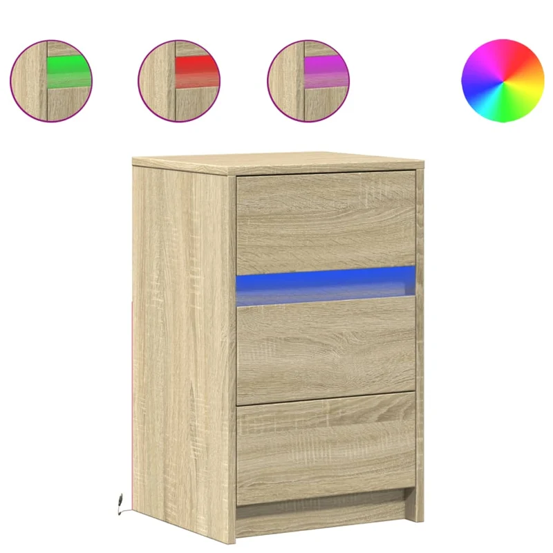 Table de chevet avec tiroirs et LED 38 x 34 x 61 cm en bois d'ingénierie couleur chêne DEC032775