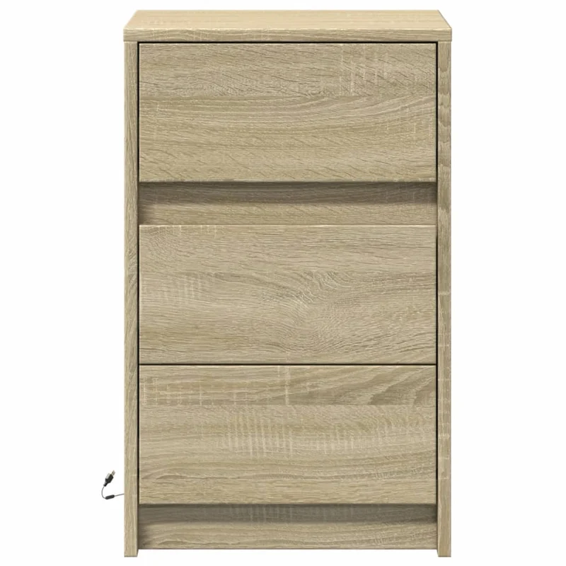 Table de chevet avec tiroirs et LED 38 x 34 x 61 cm en bois d'ingénierie couleur chêne DEC032775