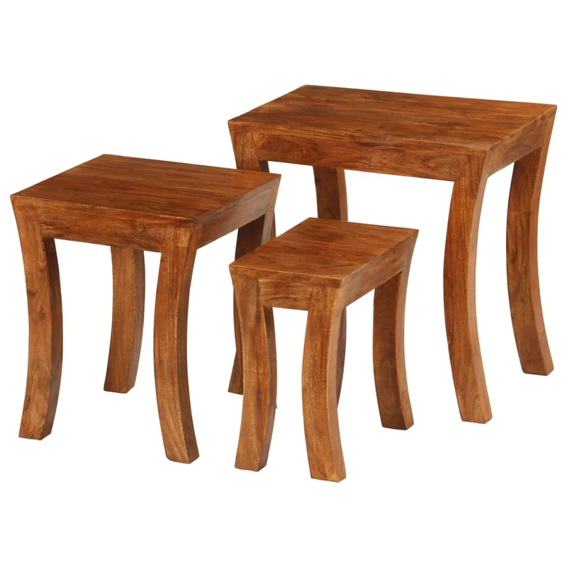 Lot de 3 tables d'appoint gigogne en bois massif d'acacia 50 x 35 x 50 cm DEC032573