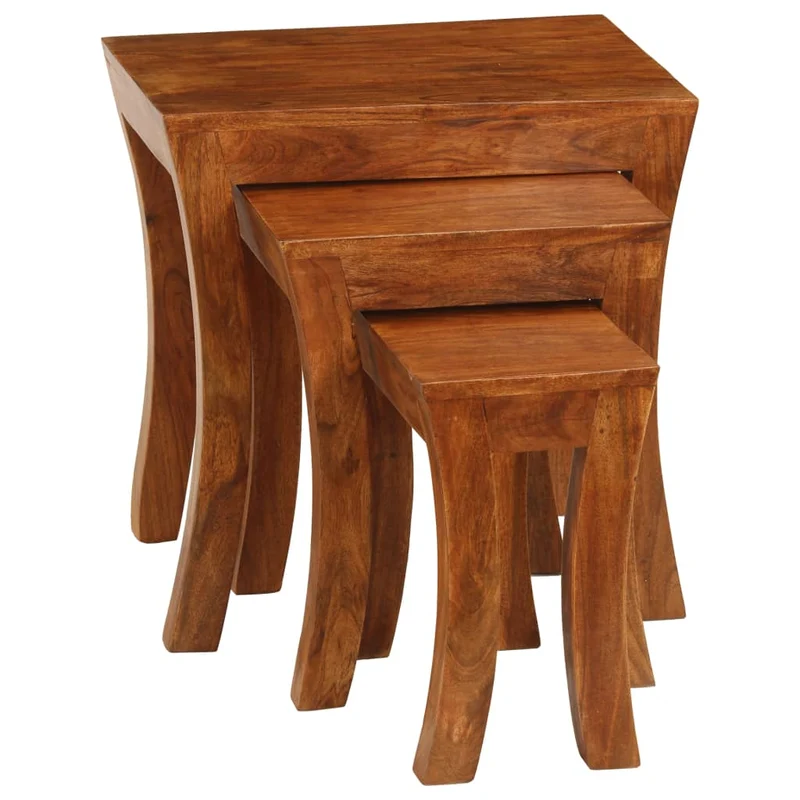 Lot de 3 tables d'appoint gigogne en bois massif d'acacia 50 x 35 x 50 cm DEC032573