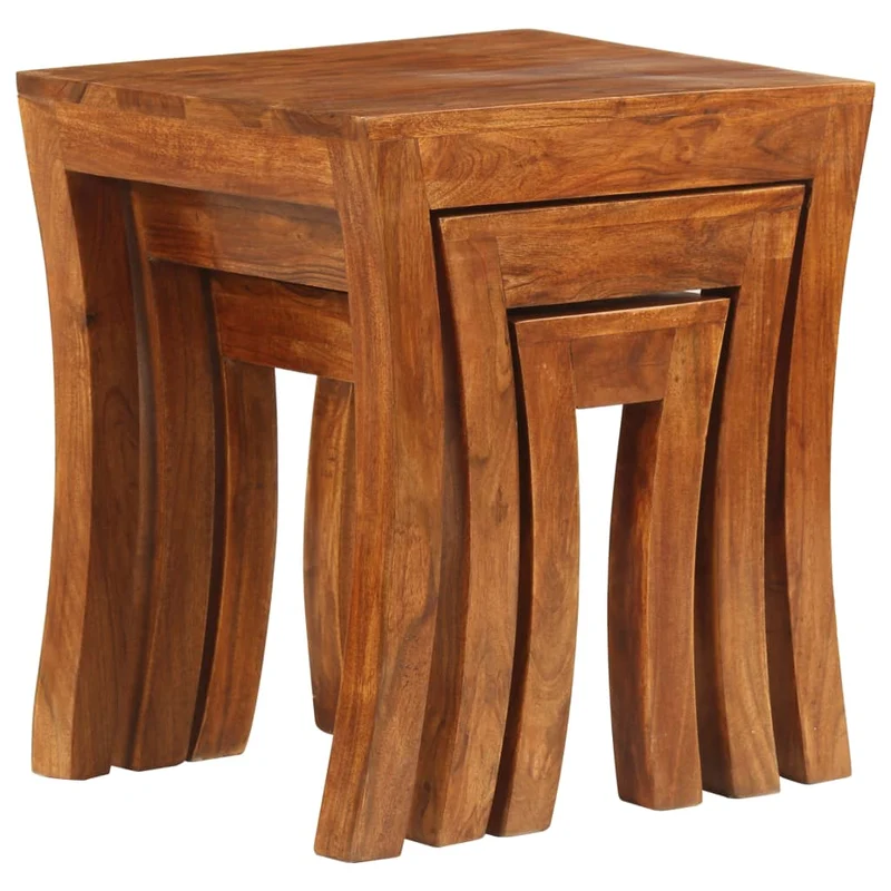 Lot de 3 tables d'appoint gigogne en bois massif d'acacia 50 x 35 x 50 cm DEC032573