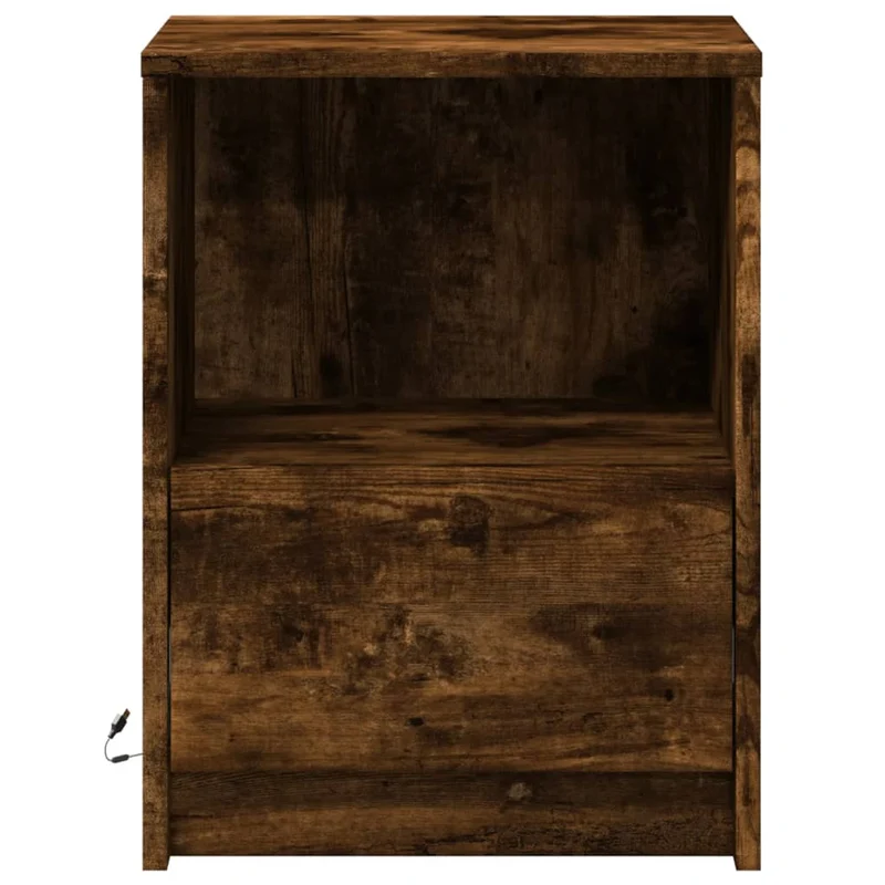 Table de chevet avec tiroir et LED 38 x 34 x 50 cm en bois d'ingénierie marron DEC032789