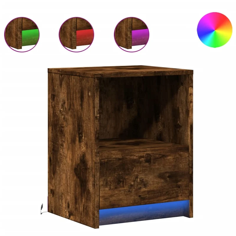 Lot de 2 tables de chevet avec tiroir et LED en bois d'ingénierie couleur chêne fumé marron DEC032842