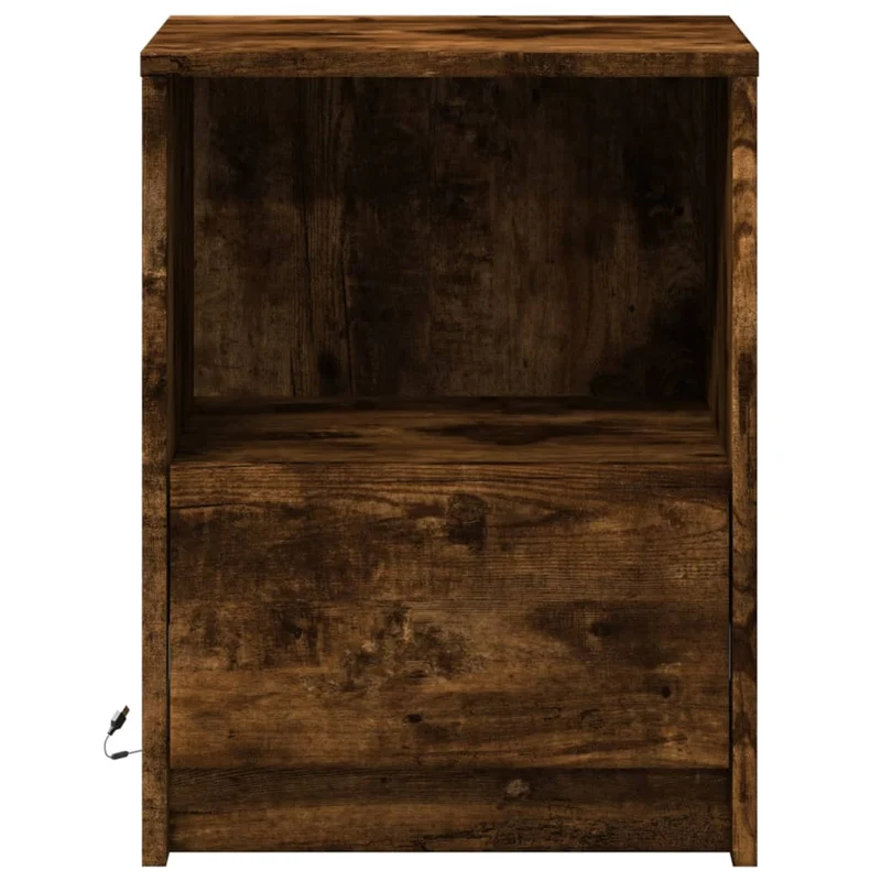 Lot de 2 tables de chevet avec tiroir et LED en bois d'ingénierie couleur chêne fumé marron DEC032842