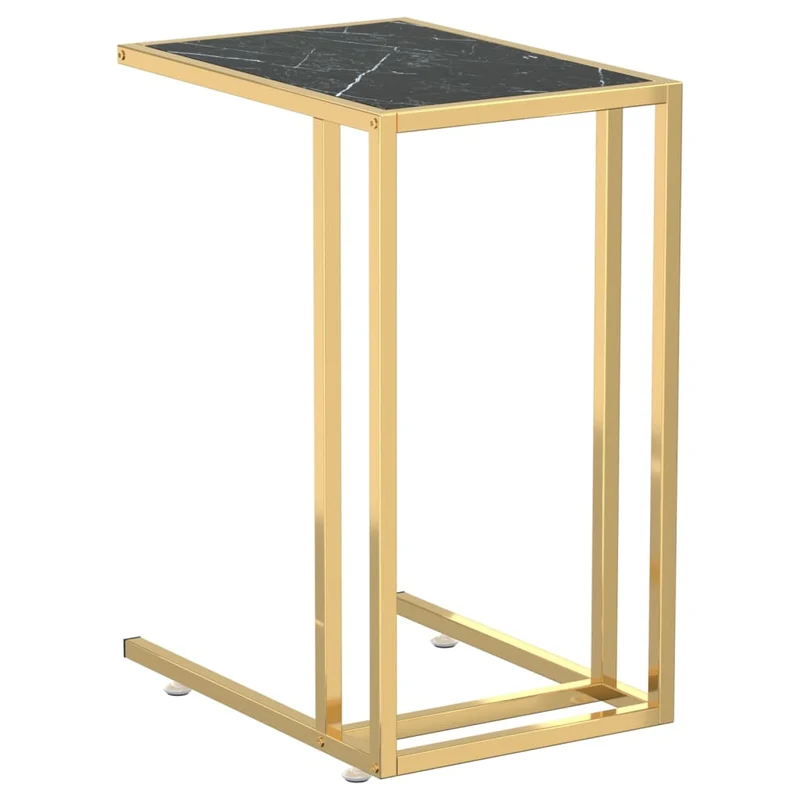 Table d'appoint table d'ordinateur bout de canapé 50 x 35 x 65 cm verre trempé aspect marbre noir et fer doré DEC032511