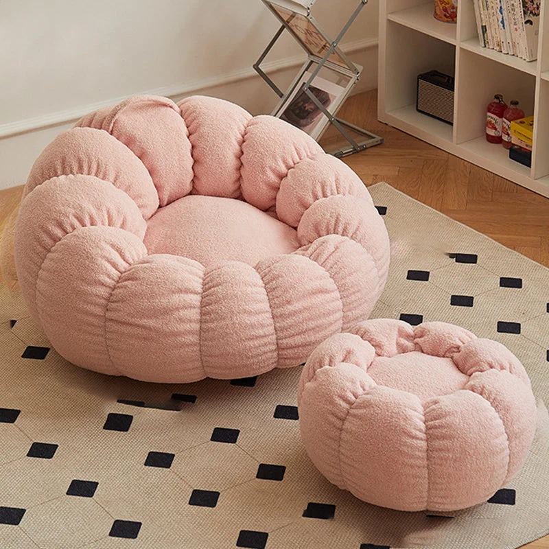 Contemporary Scandinavian Orb Cylinder Sherpa Fabric Accent Chair Backrest Armrest Footrest For Living Room