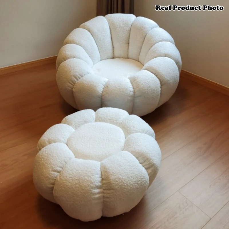Contemporary Scandinavian Orb Cylinder Sherpa Fabric Accent Chair Backrest Armrest Footrest For Living Room