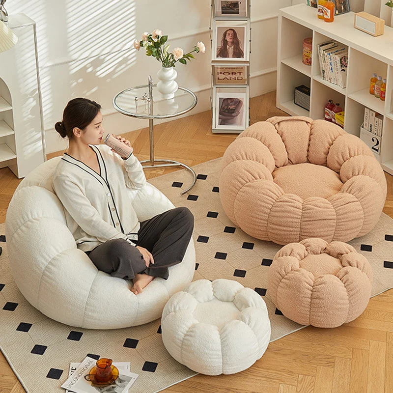 Contemporary Scandinavian Orb Cylinder Sherpa Fabric Accent Chair Backrest Armrest Footrest For Living Room
