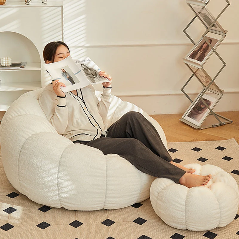 Contemporary Scandinavian Orb Cylinder Sherpa Fabric Accent Chair Backrest Armrest Footrest For Living Room