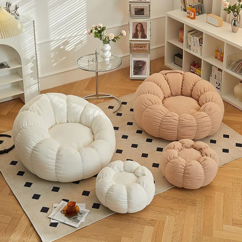 Contemporary Scandinavian Orb Cylinder Sherpa Fabric Accent Chair Backrest Armrest Footrest For Living Room