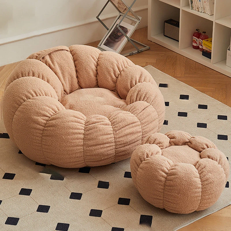 Contemporary Scandinavian Orb Cylinder Sherpa Fabric Accent Chair Backrest Armrest Footrest For Living Room