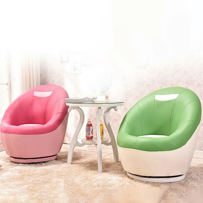 Contemporary Scandinavian Oval Chinese Fir Panel PU Leather Upholstered Swivel Accent Chair Backrest For Living Room