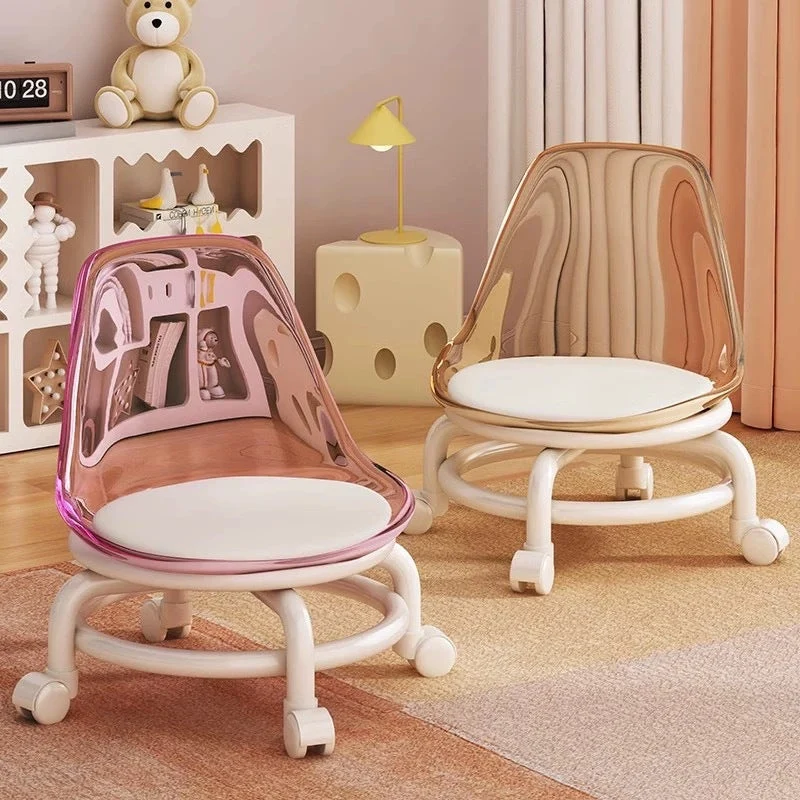 Contemporary Scandinavian Kids Acrylic Faux Leather Sponge Plastic Acrylic Round Low Stool Backrest Movable For Living Room