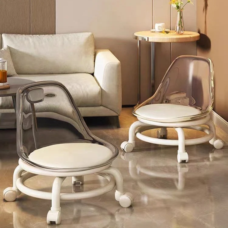 Contemporary Scandinavian Kids Acrylic Faux Leather Sponge Plastic Acrylic Round Low Stool Backrest Movable For Living Room