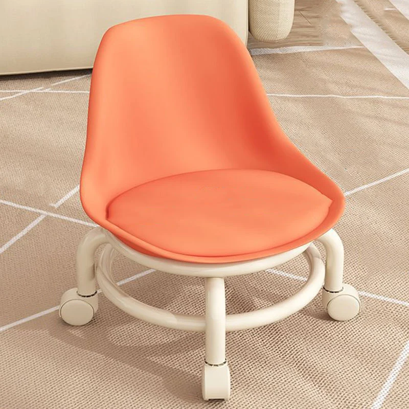 Contemporary Scandinavian Kids Acrylic Faux Leather Sponge Plastic Acrylic Round Low Stool Backrest Movable For Living Room