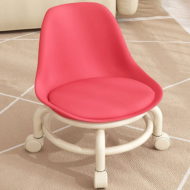 Contemporary Scandinavian Kids Acrylic Faux Leather Sponge Plastic Acrylic Round Low Stool Backrest Movable For Living Room