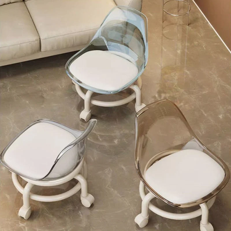 Contemporary Scandinavian Kids Acrylic Faux Leather Sponge Plastic Acrylic Round Low Stool Backrest Movable For Living Room