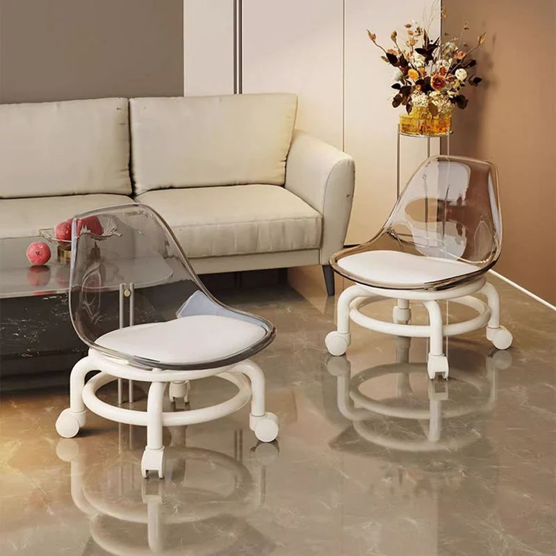 Contemporary Scandinavian Kids Acrylic Faux Leather Sponge Plastic Acrylic Round Low Stool Backrest Movable For Living Room