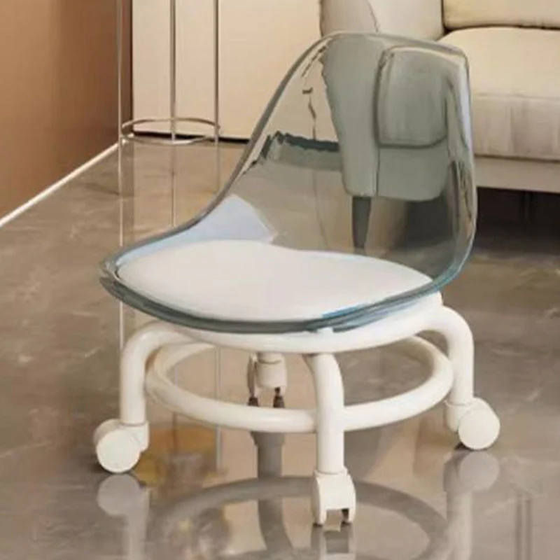 Contemporary Scandinavian Kids Acrylic Faux Leather Sponge Plastic Acrylic Round Low Stool Backrest Movable For Living Room