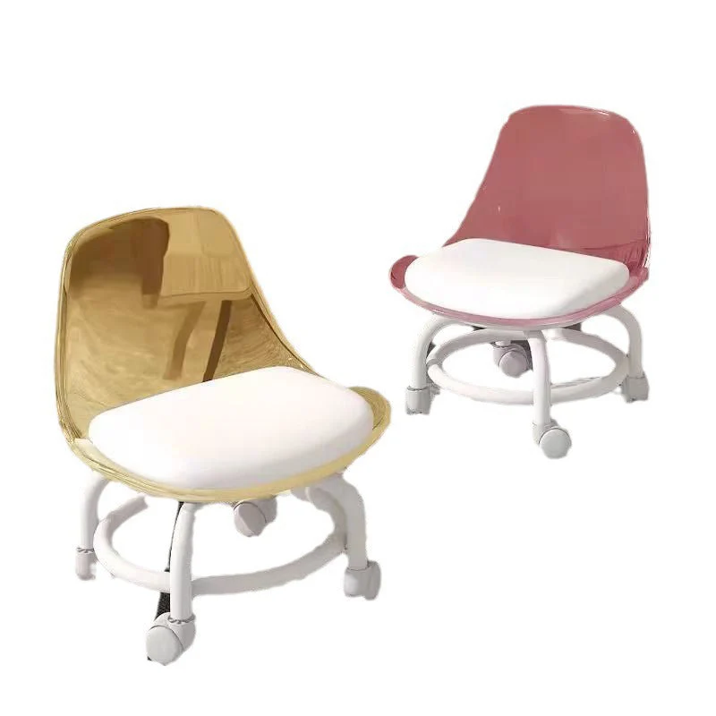 Contemporary Scandinavian Kids Acrylic Faux Leather Sponge Plastic Acrylic Round Low Stool Backrest Movable For Living Room