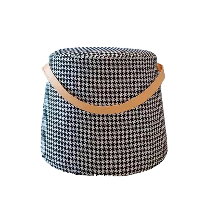 Contemporary Nordic Fabric Velvet Wood Sponge Round Cylinder Footstool Portable For Entryways