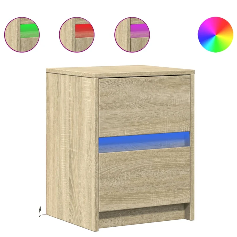 Lot de 2 tables de chevet avec tiroirs et LED 38 x 34 x 50 cm bois d'ingénierie couleur chêne DEC032849