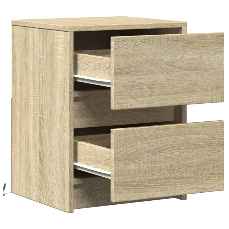 Lot de 2 tables de chevet avec tiroirs et LED 38 x 34 x 50 cm bois d'ingénierie couleur chêne DEC032849