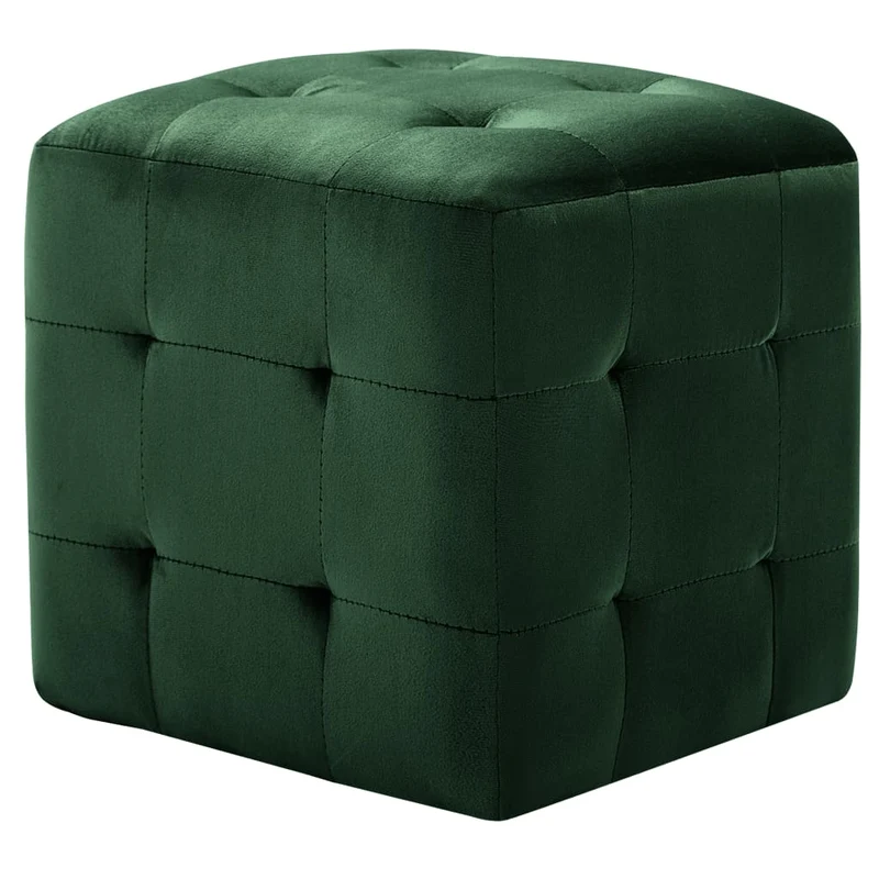 Lot de 2 tabourets poufs repose-pieds 30 x 30 x 30 cm tissu velours vert capitonné DEC032761