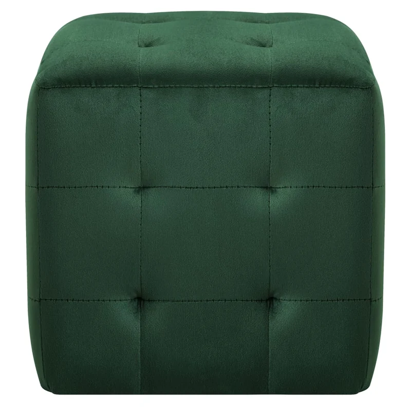 Lot de 2 tabourets poufs repose-pieds 30 x 30 x 30 cm tissu velours vert capitonné DEC032761
