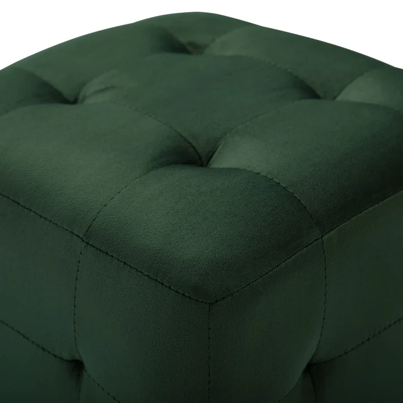 Lot de 2 tabourets poufs repose-pieds 30 x 30 x 30 cm tissu velours vert capitonné DEC032761