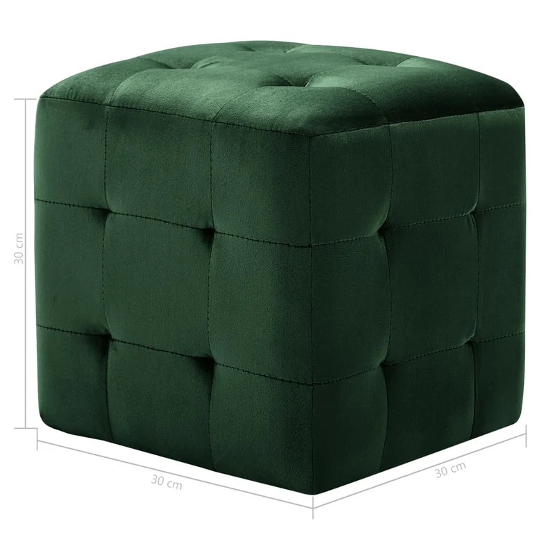 Lot de 2 tabourets poufs repose-pieds 30 x 30 x 30 cm tissu velours vert capitonné DEC032761