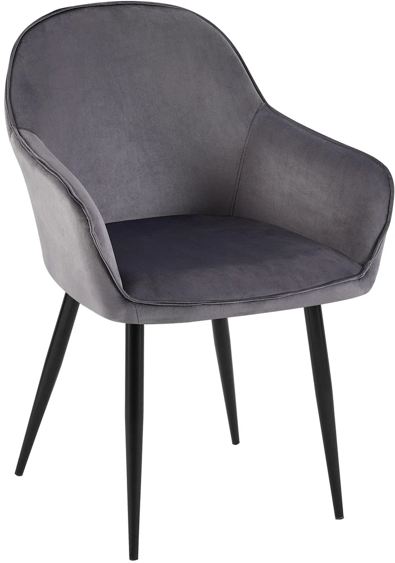 Chaise de salle à manger x1 moderne et confortable en velours gris foncé et pieds en métal noir 10_0001996