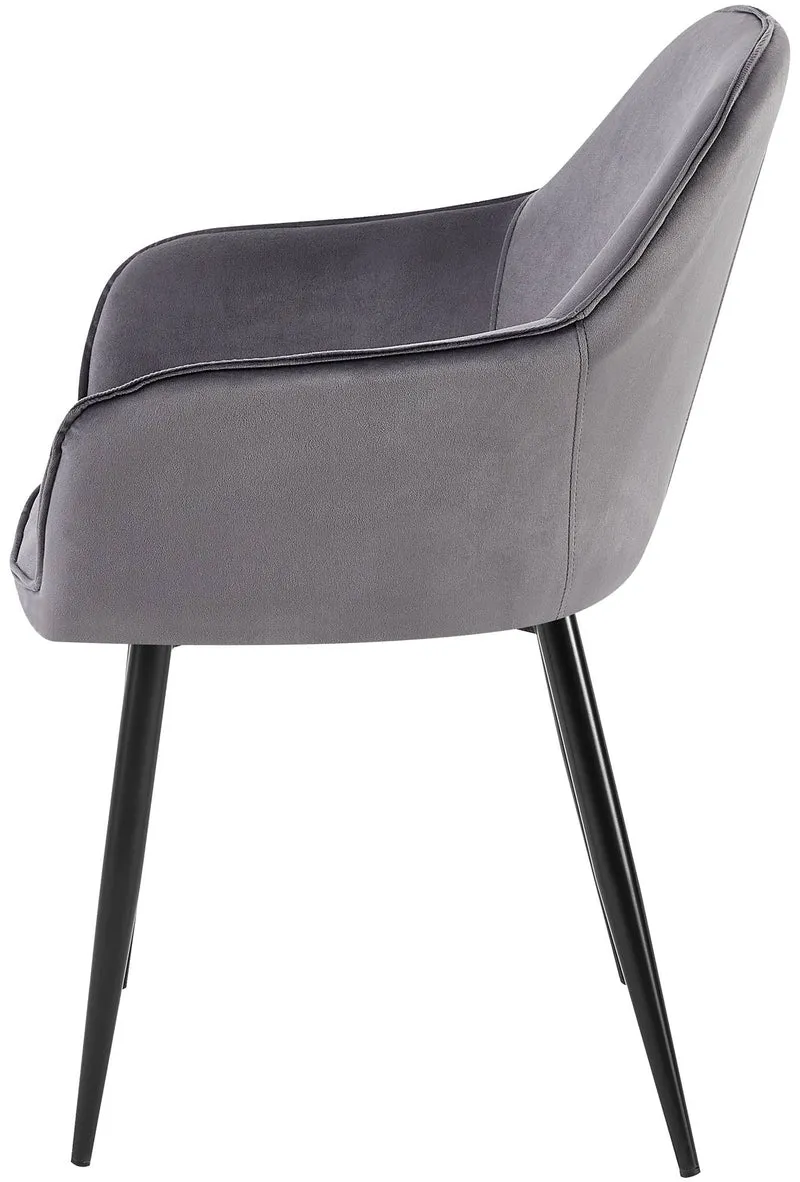 Chaise de salle à manger x1 moderne et confortable en velours gris foncé et pieds en métal noir 10_0001996