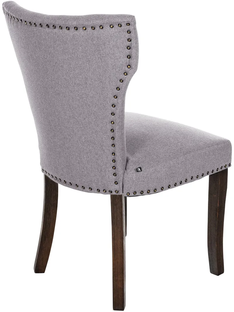 Chaise de salle à manger x1 boutons décoratifs en tissu gris et pieds en bois marron foncé 10_0002169