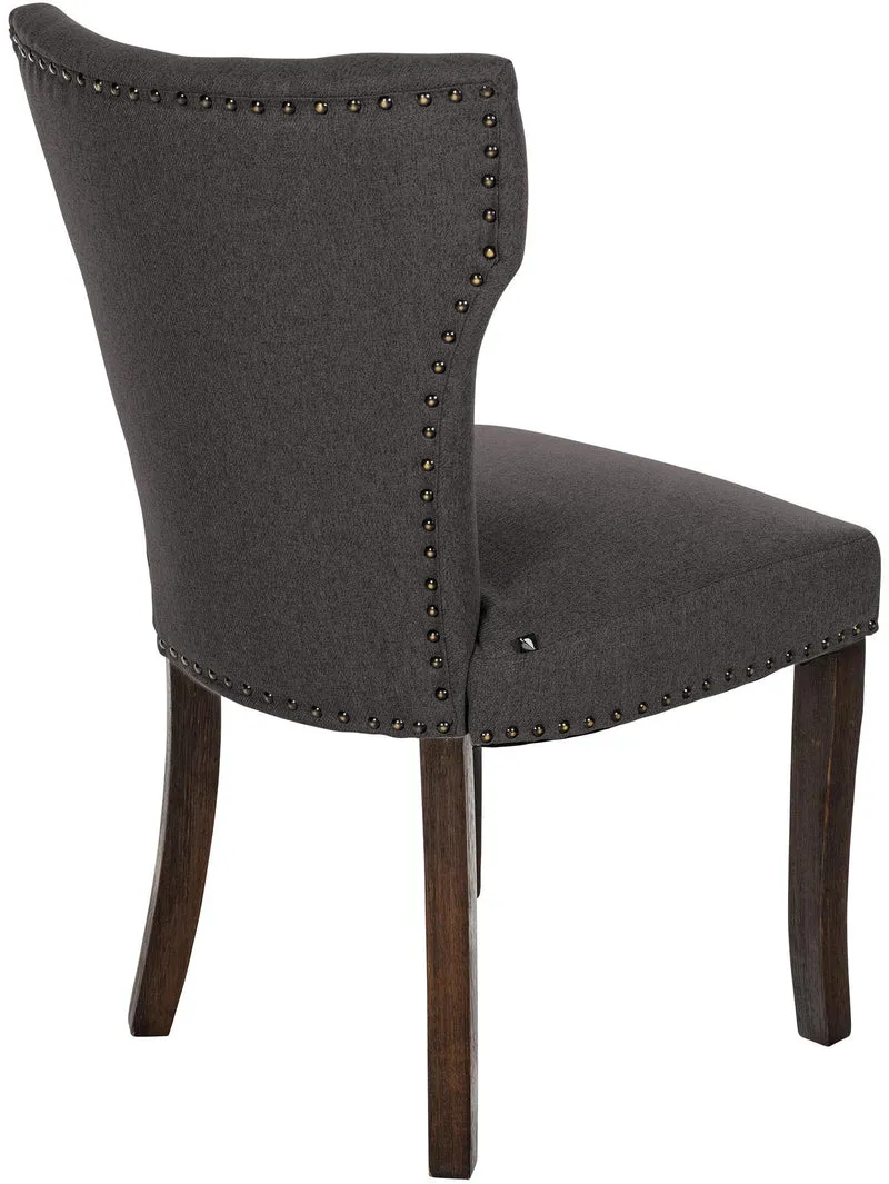 Chaise de salle à manger x1 boutons décoratifs en tissu gris foncé et pieds en bois marron foncé 10_0002168