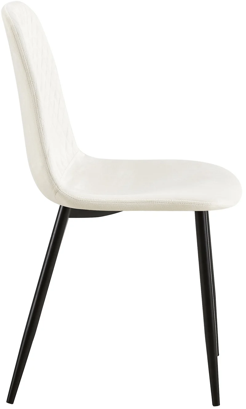 Chaise de salle à manger x1 couture en losange en velours blanc et métal noir 10_0002251