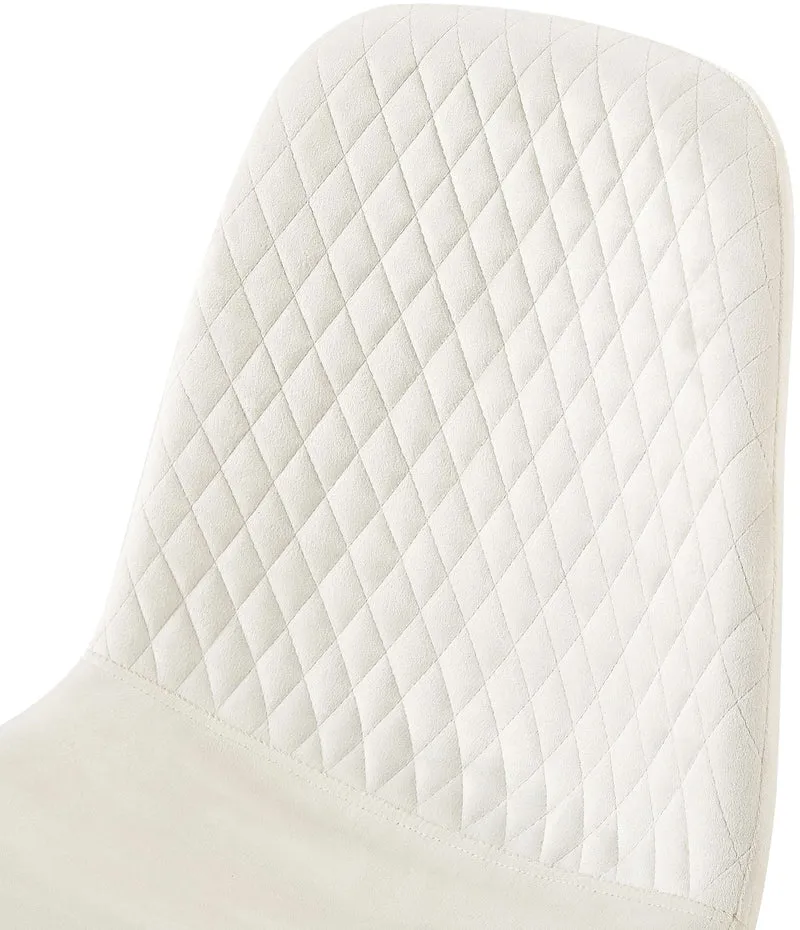 Chaise de salle à manger x1 couture en losange en velours blanc et métal noir 10_0002251