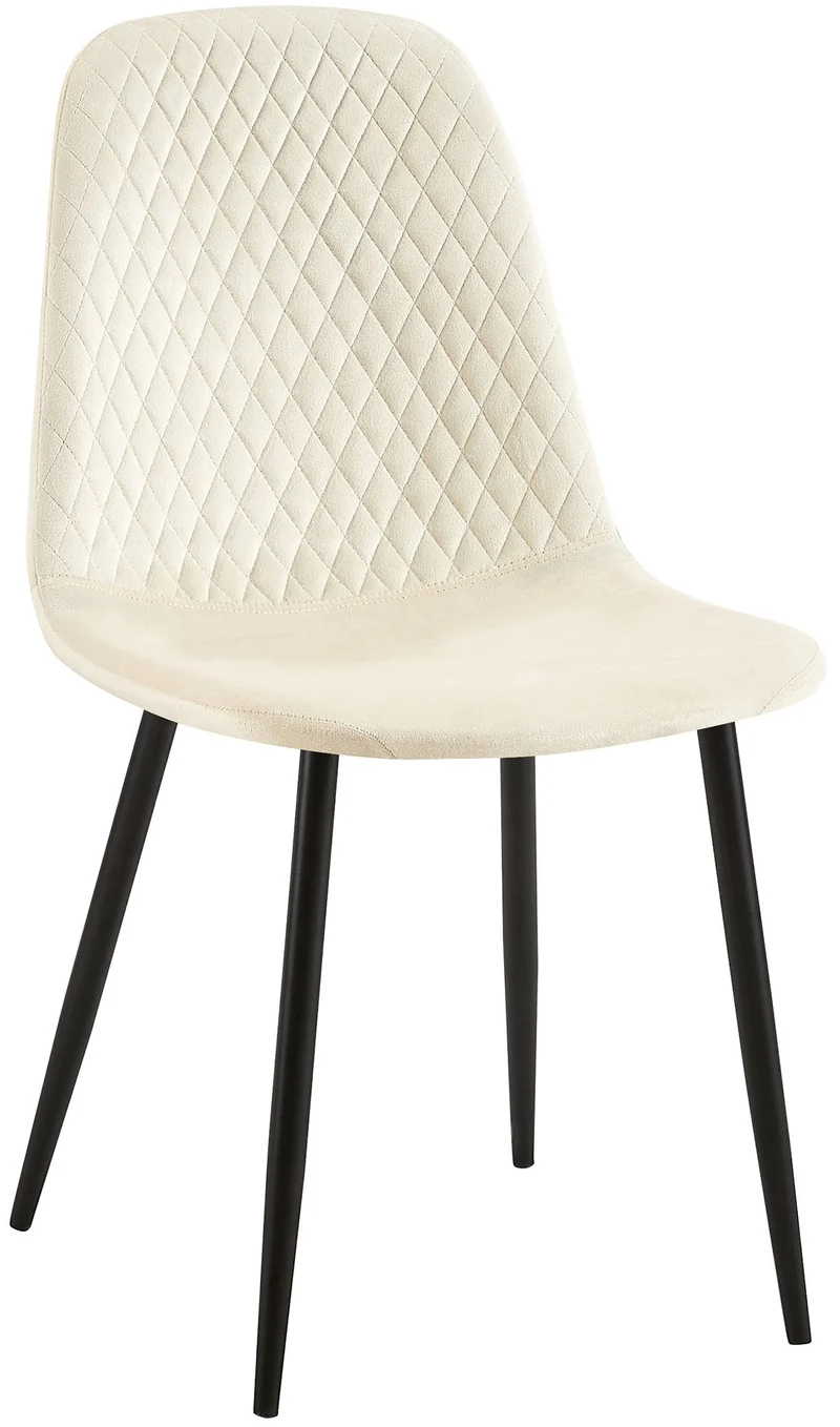 Chaise de salle à manger x1 couture en losange en velours crème et métal noir 10_0002250