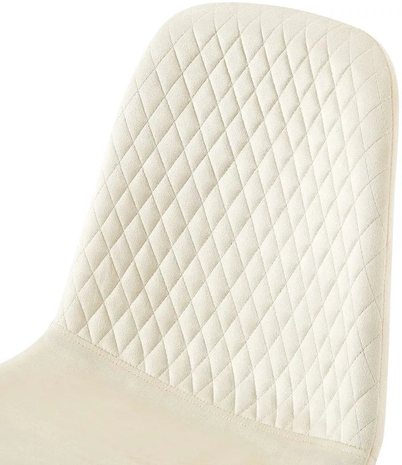 Chaise de salle à manger x1 couture en losange en velours crème et métal noir 10_0002250