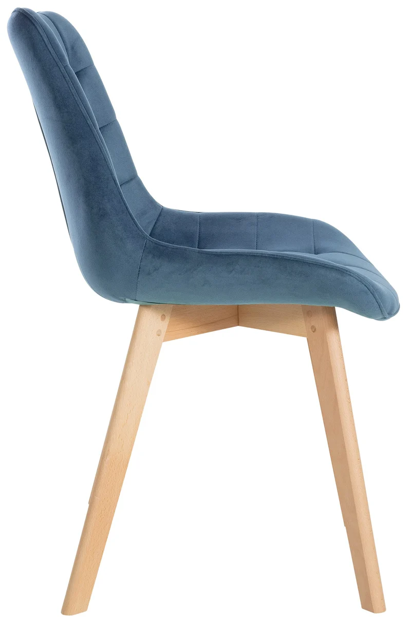 Chaise de salle à manger x1 design scandinave coutures carrées en velours bleu pieds en bois clair 10_0002185