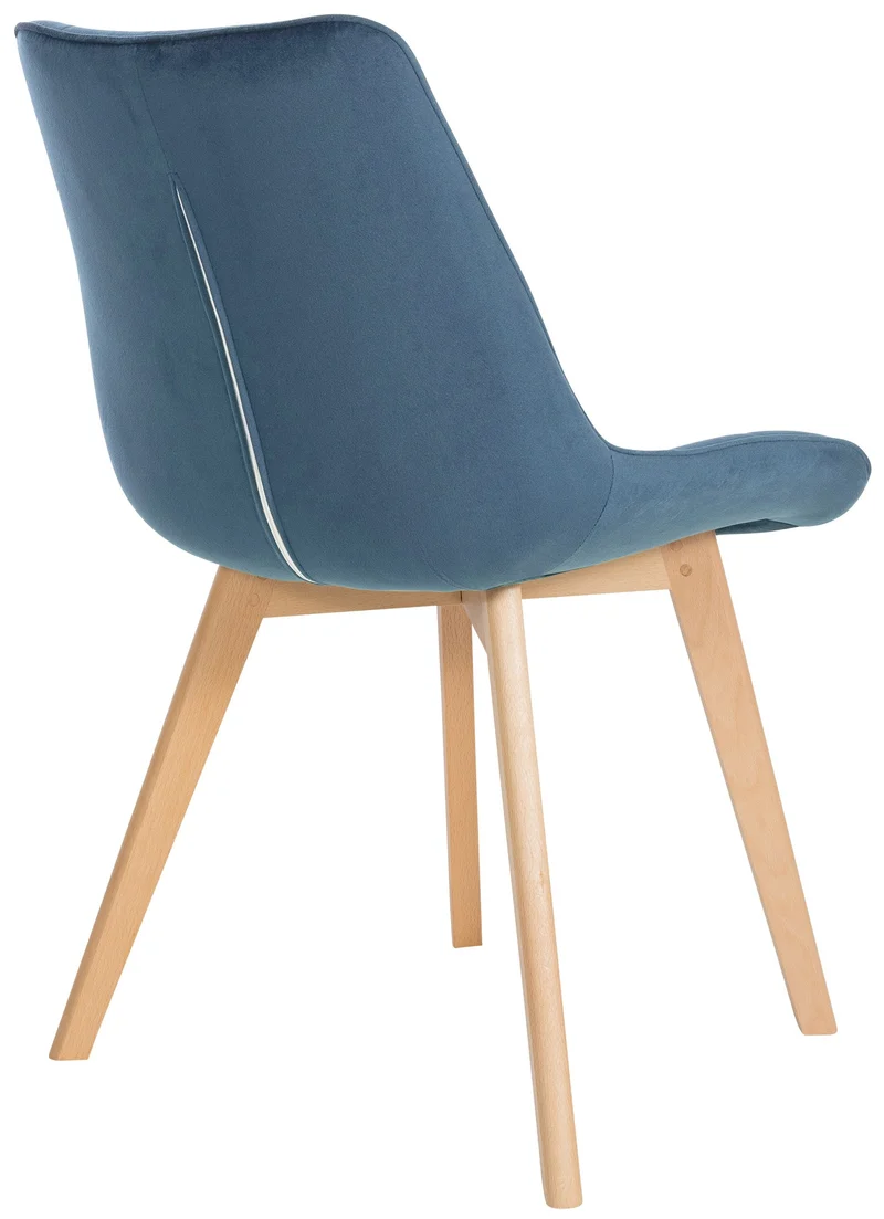 Chaise de salle à manger x1 design scandinave coutures carrées en velours bleu pieds en bois clair 10_0002185