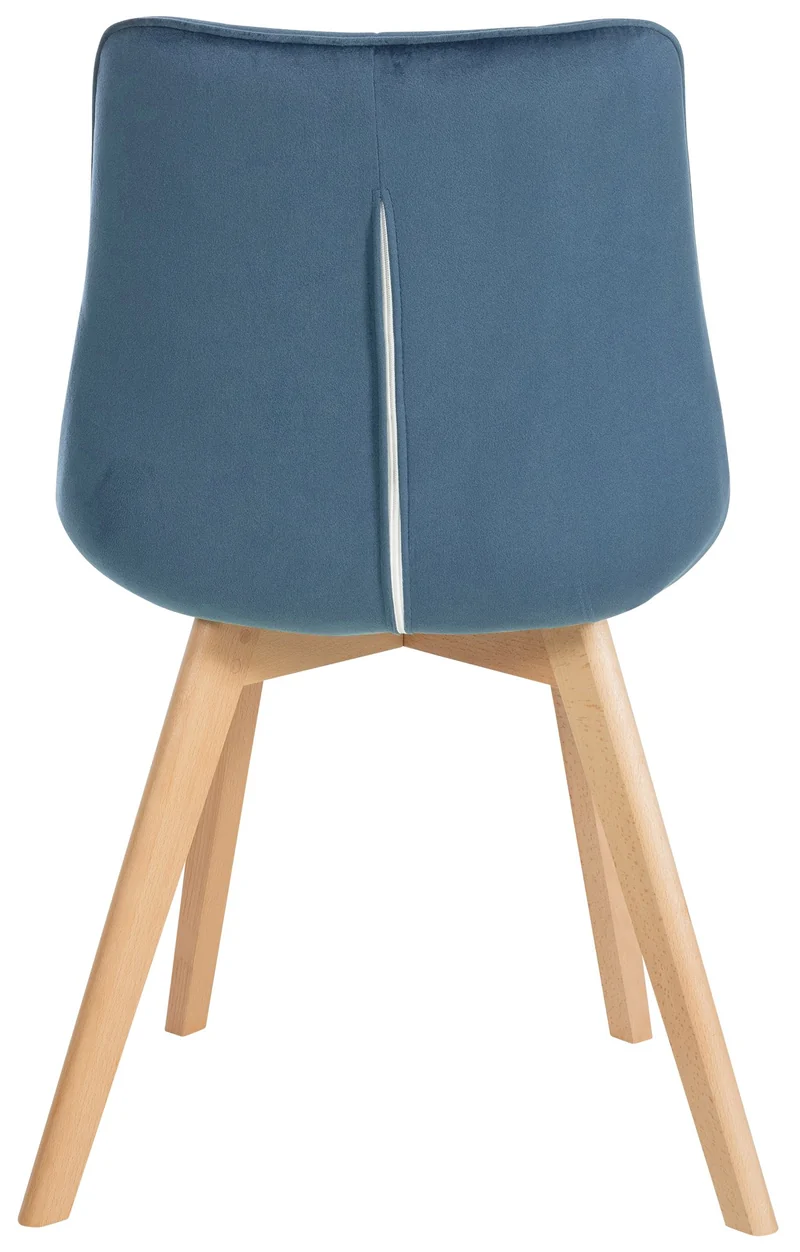Chaise de salle à manger x1 design scandinave coutures carrées en velours bleu pieds en bois clair 10_0002185