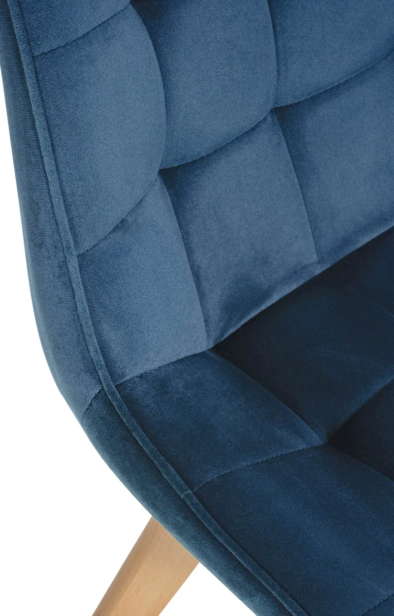Chaise de salle à manger x1 design scandinave coutures carrées en velours bleu pieds en bois clair 10_0002185