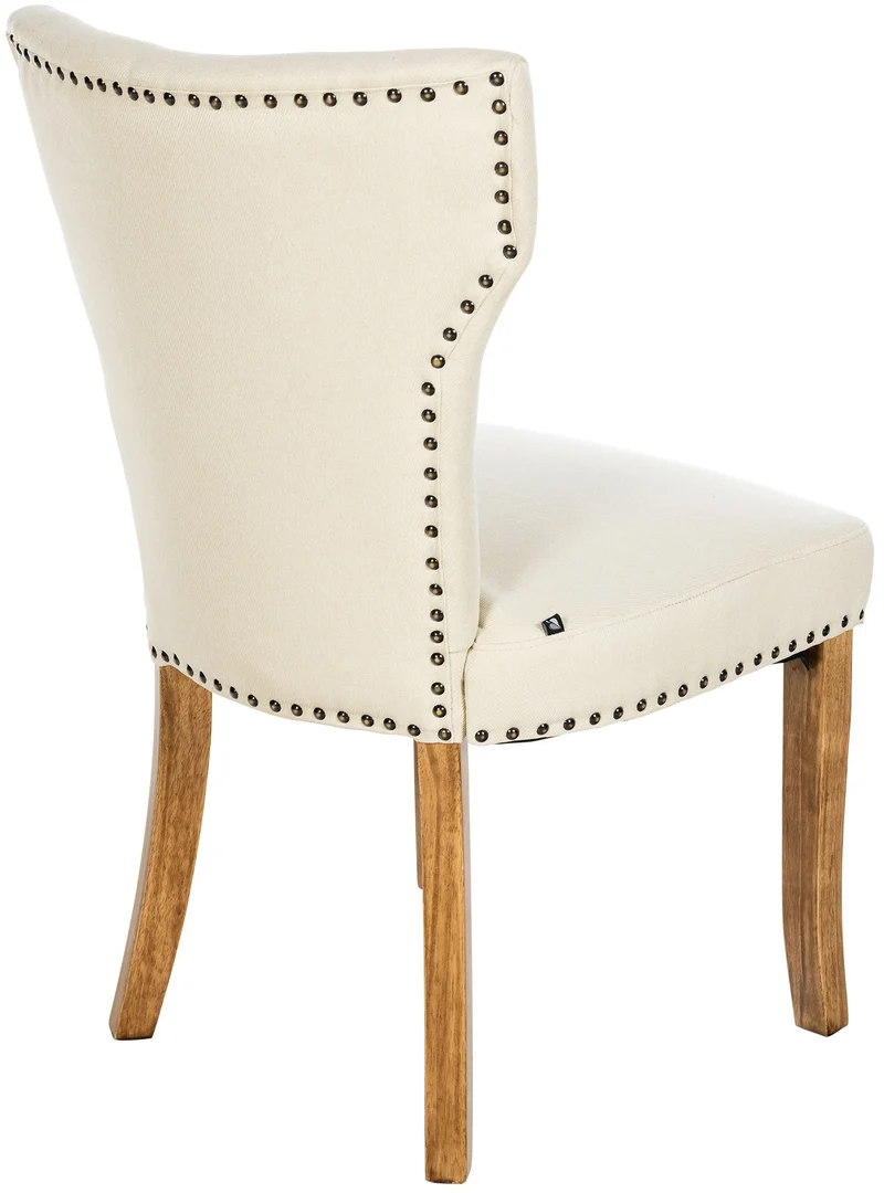 Chaise de salle à manger x1 boutons décoratifs en tissu crème et pieds en bois marron clair 10_0002176