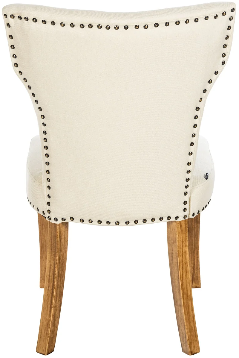 Chaise de salle à manger x1 boutons décoratifs en tissu crème et pieds en bois marron clair 10_0002176
