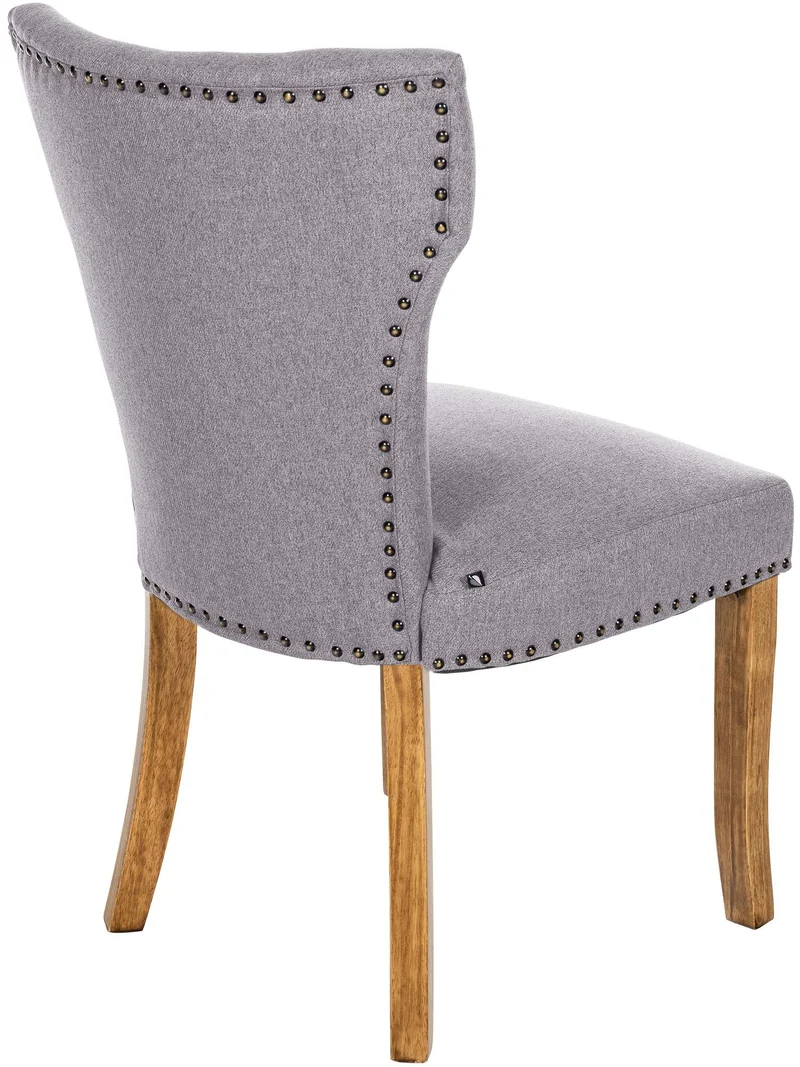 Chaise de salle à manger x1 boutons décoratifs en tissu gris et pieds en bois marron clair 10_0002174