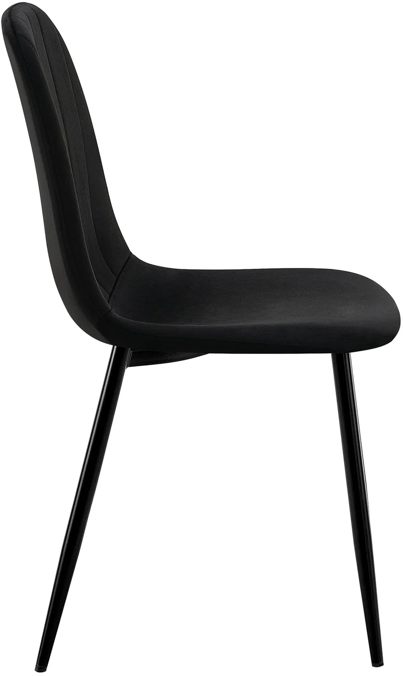Chaise de salle à manger x1 design moderne coutures verticales velours noir et pieds en métal noir 10_0001987