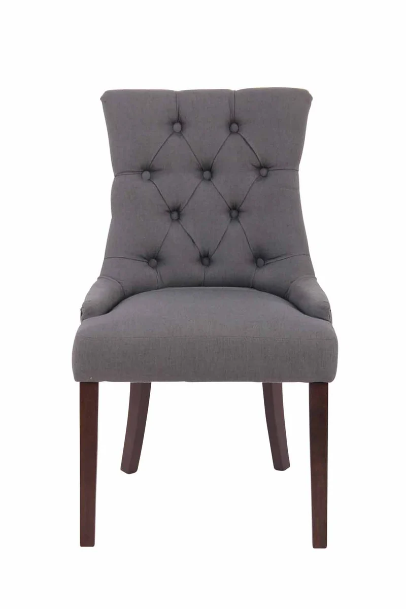 Chaise de salle à manger x1 design antique capitonné en tissu gris foncé avec 4 pieds en bois marron 10_0001952